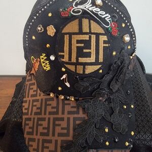 Fendi Black and Gold Embellished Cap